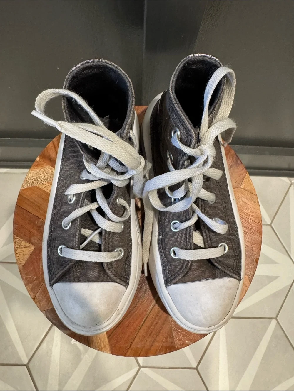 Converse Girl’s Platform High-Top Canvas Sneakers in Charcoal Gray